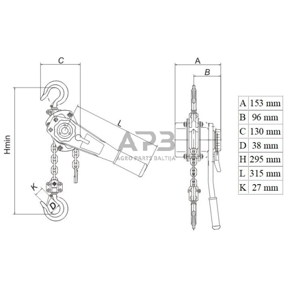 Grandininė gervė su svertu 1t 2 Grandininė gervė su svertu 1t 2