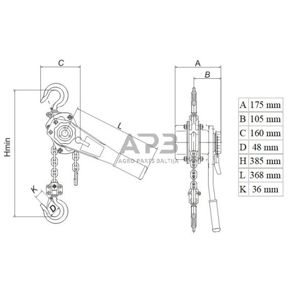 Grandininė gervė su svertu 2t 2 Grandininė gervė su svertu 2t 2