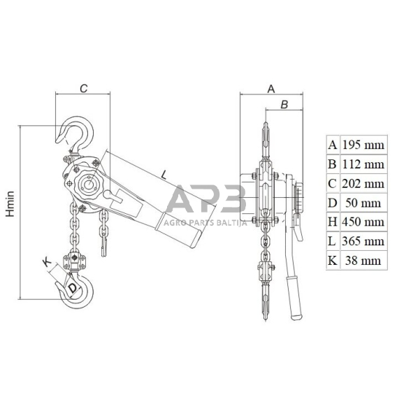 Grandininė gervė su svertu 3t 2 Grandininė gervė su svertu 3t 2