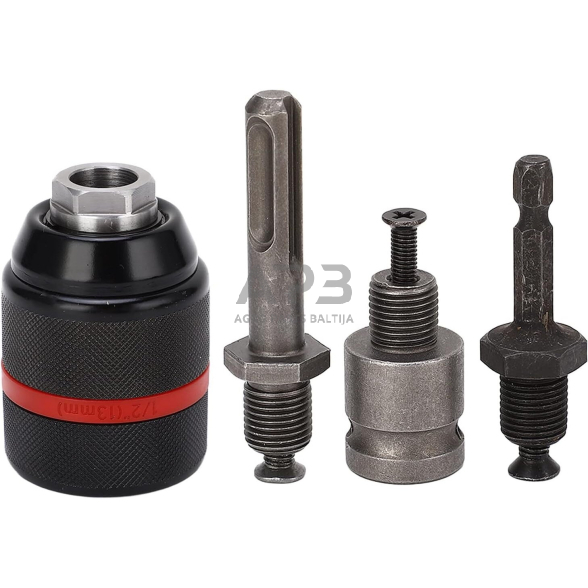 Griebtuvas gręžtuvui 1/2'' Ø2-13mm su adapteriais 4vnt. 1 Griebtuvas gręžtuvui 1/2'' Ø2-13mm su adapteriais 4vnt. 1