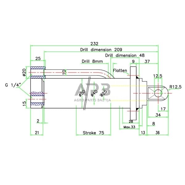 Hidraulinis cilindras greito paleidimo D254075CW1 2 Hidraulinis cilindras greito paleidimo D254075CW1 2