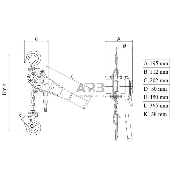 Grandininė gervė su svertu 3t 2 Grandininė gervė su svertu 3t 2