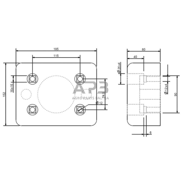 Guminė atrama priekabai 195x152mm 382025KR 2 Guminė atrama priekabai 195x152mm 382025KR 2