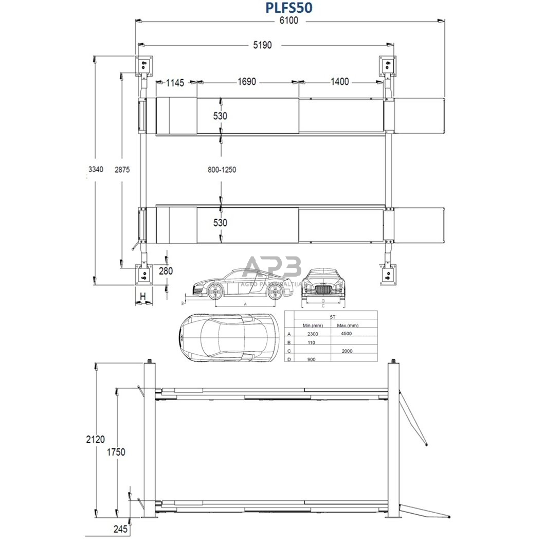 Hidraulinis keltuvas 4 kolonų su papildomu kėlikliu 5t 1