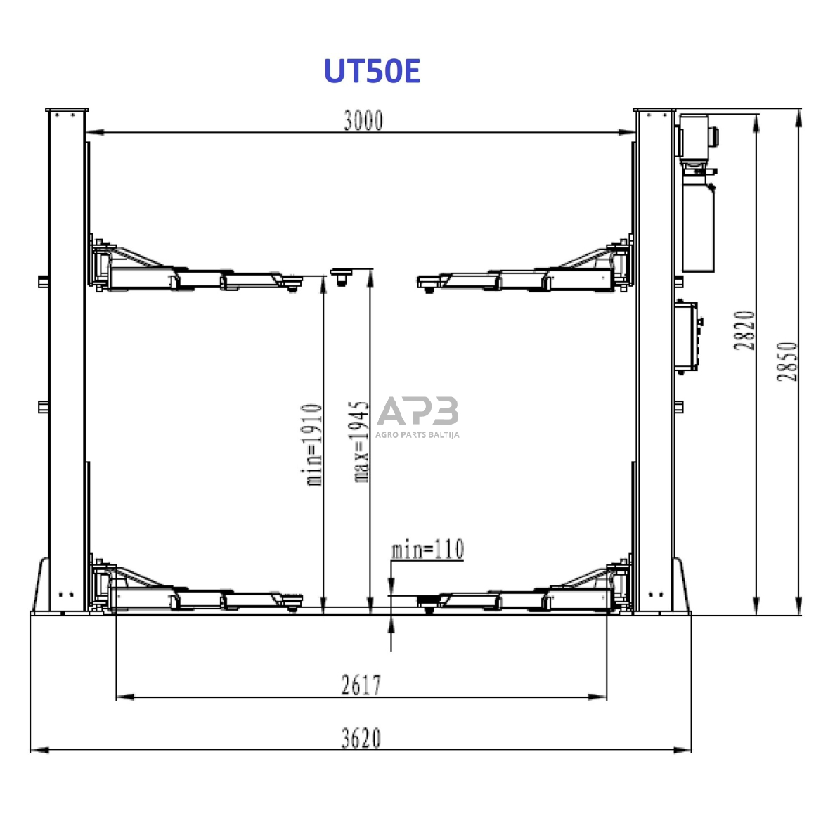 Hidraulinis dviejų kolonų keltuvas su elektromagnetiniu fiksavimu, 5.0t 2