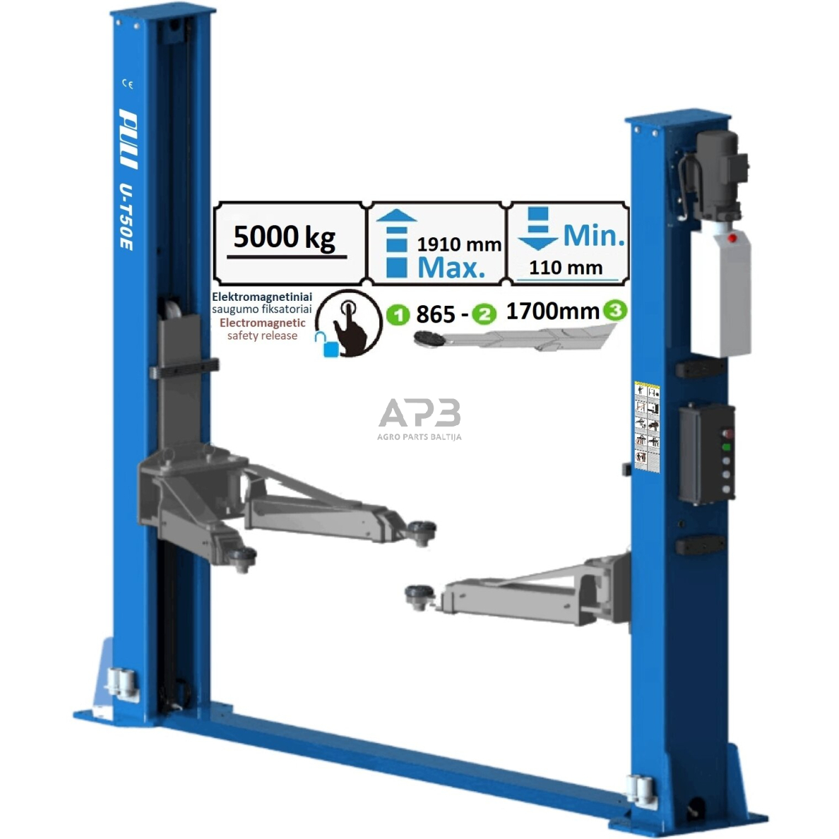 Hidraulinis dviejų kolonų keltuvas su elektromagnetiniu fiksavimu, 5.0t Hidraulinis dviejų kolonų keltuvas su elektromagnetiniu fiksavimu, 5.0t