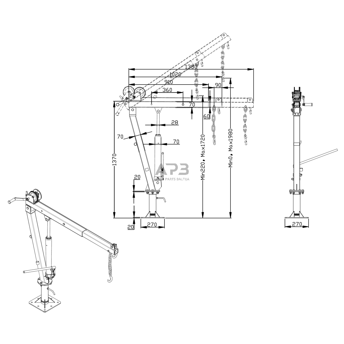 Hidraulinis kranas 0.9t su rankine gerve 1