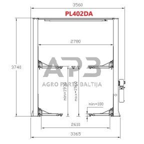 Hidraulinis dviejų kolonų keltuvas su mech. saug. fiksatoriais, 4.0t 380V (3 pakopų letenos)
