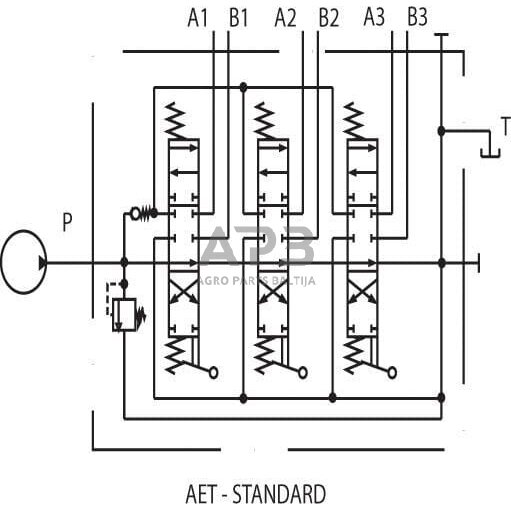 Hidraulinis skirstytuvas SD 5 – 3 sekcijų, 18-18-38L AET, SD53002 3 Hidraulinis skirstytuvas SD 5 – 3 sekcijų, 18-18-38L AET, SD53002 3