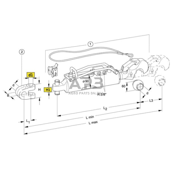 Hidraulinė centrinė traukė toplink Ø90 mm Walterscheid 309539 1 Hidraulinė centrinė traukė toplink Ø90 mm Walterscheid 309539 1