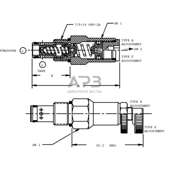 Hidraulinės sistemos vožtuvas slėgio reguliavimo CP2102B0ED 2 Hidraulinės sistemos vožtuvas slėgio reguliavimo CP2102B0ED 2