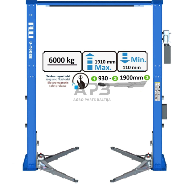 Hidraulinis dviejų kolonų keltuvas su elektromagnetiniu fiksavimu, 6.0t Hidraulinis dviejų kolonų keltuvas su elektromagnetiniu fiksavimu, 6.0t