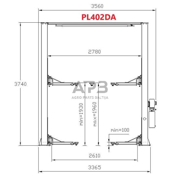 Hidraulinis dviejų kolonų keltuvas su mech. saug. fiksatoriais, 4.0t 380V (3 pakopų letenos) 1 Hidraulinis dviejų kolonų keltuvas su mech. saug. fiksatoriais, 4.0t 380V (3 pakopų letenos) 1