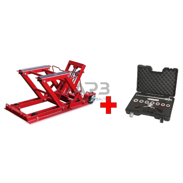 Hidraulinis keltuvas motociklui + Vairo guolių surinkimo rink. motociklams Hidraulinis keltuvas motociklui + Vairo guolių surinkimo rink. motociklams