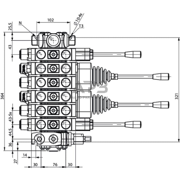 Hidraulinis skirstytuvas 6 sekcijų MBVA6001 2 Hidraulinis skirstytuvas 6 sekcijų MBVA6001 2