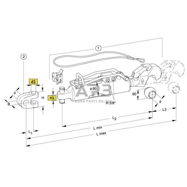 Hidraulinė centrinė traukė toplink Ø90 mm Walterscheid 309539 1 Hidraulinė centrinė traukė toplink Ø90 mm Walterscheid 309539 1