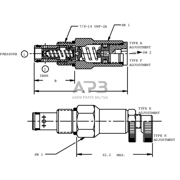 Hidraulinės sistemos vožtuvas slėgio reguliavimo CP2102B0ED 2