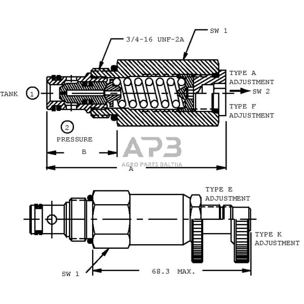 Hidraulinės sistemos vožtuvas slėgio valdymo CP2081B0AC 1 Hidraulinės sistemos vožtuvas slėgio valdymo CP2081B0AC 1