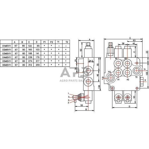 Hidraulinis skirstytuvas 3 sekcijų, MBV11-A1V-A1V-A1V, MBV113011GP 3