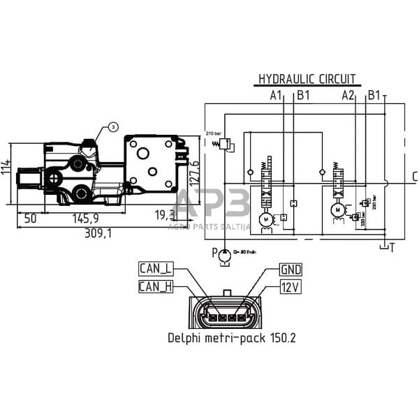 Hidraulinis skirstytuvo komplektas AE 12VDC, SDM1222002KIT 2 Hidraulinis skirstytuvo komplektas AE 12VDC, SDM1222002KIT 2