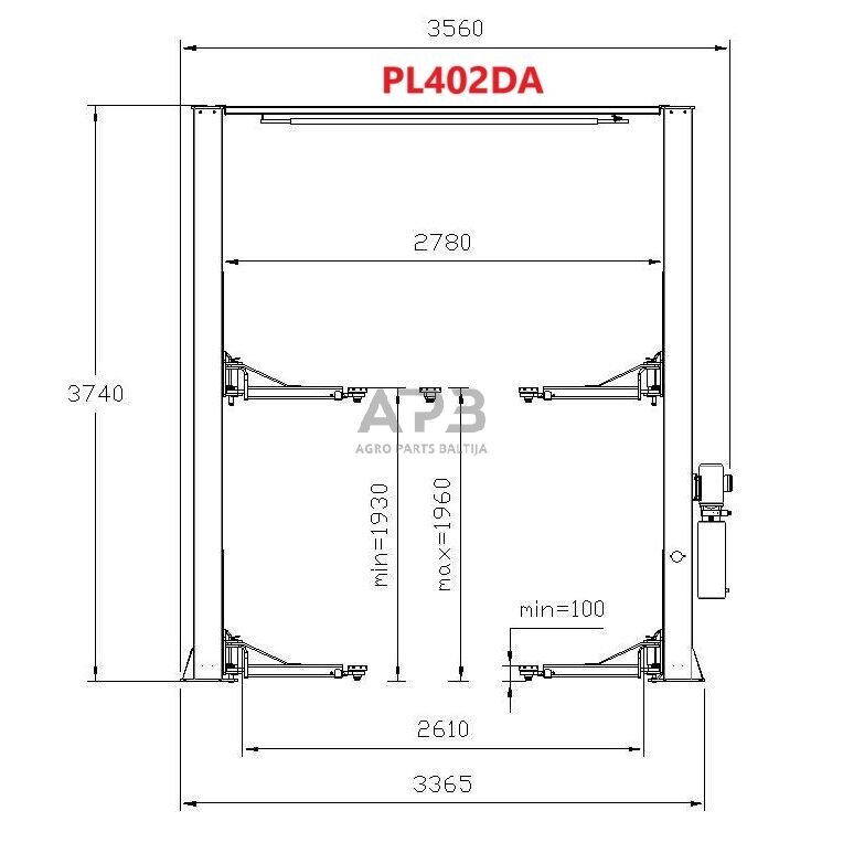 Hidraulinis dviejų kolonų keltuvas su mech. saug. fiksatoriais, 4.0t 380V (3 pakopų letenos) 1