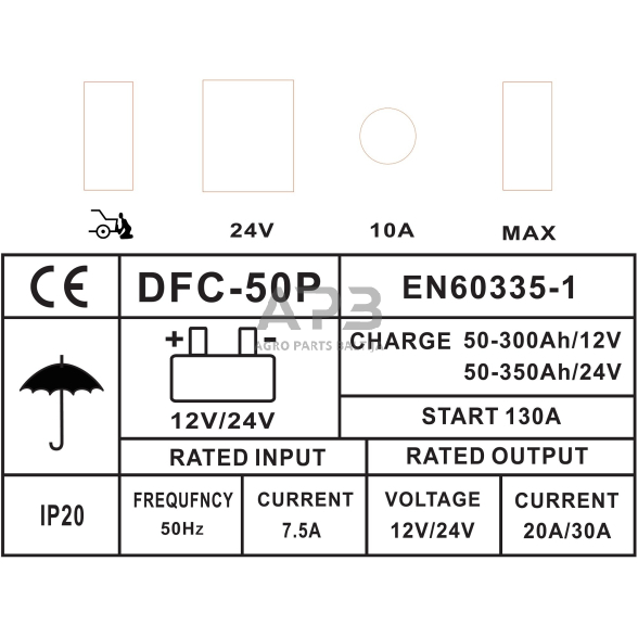 Įkroviklis-paleidėjas akumuliatoriui 12/24V 130A 350Ah 1 Įkroviklis-paleidėjas akumuliatoriui 12/24V 130A 350Ah 1