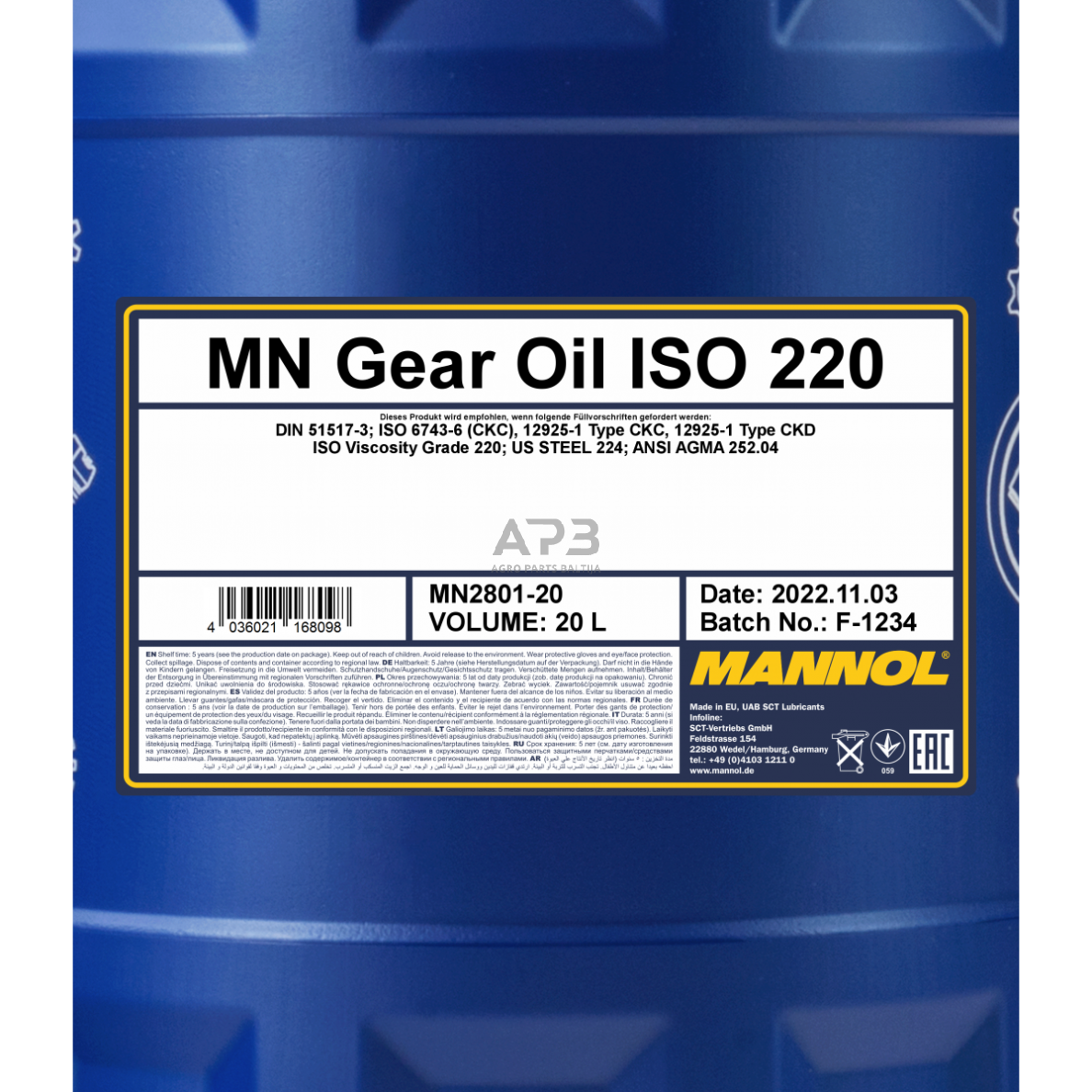 Industrinė pavarų alyva ISO 220 20L Gear oil MANNOL 1 Industrinė pavarų alyva ISO 220 20L Gear oil MANNOL 1