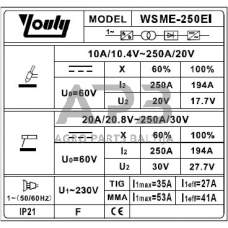 Inverterinis suvirinimo pusautomatis WSME250EI 230V (IGBT) AC/DC, TIG/ MMA