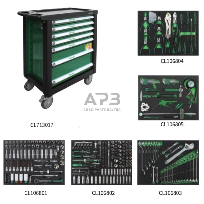 Įrankių spintelė 7-ių stalčių su įrankiais 5 komp. 330vnt 1 Įrankių spintelė 7-ių stalčių su įrankiais 5 komp. 330vnt 1