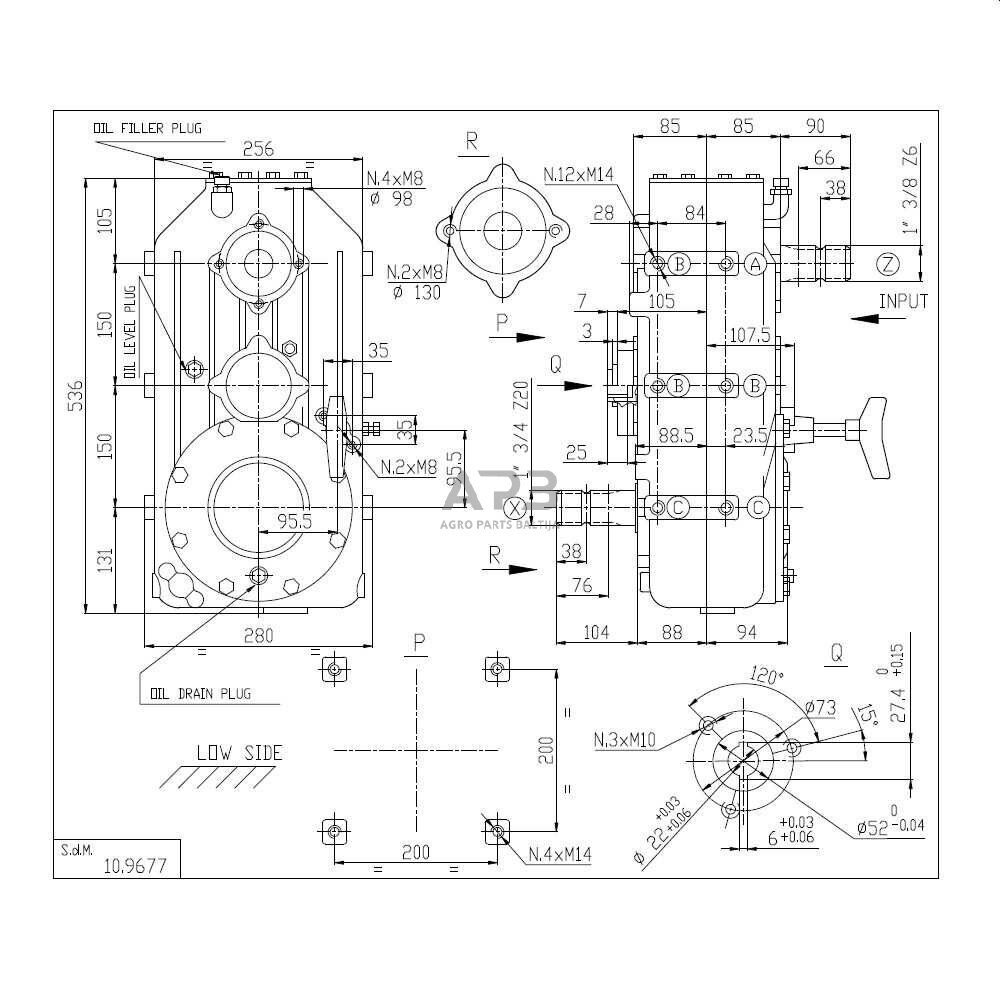 Kampinis reduktorius Comer 43509732347, DP-732B, 1:1/1,88:1, 59KW 4 Kampinis reduktorius Comer 43509732347, DP-732B, 1:1/1,88:1, 59KW 4