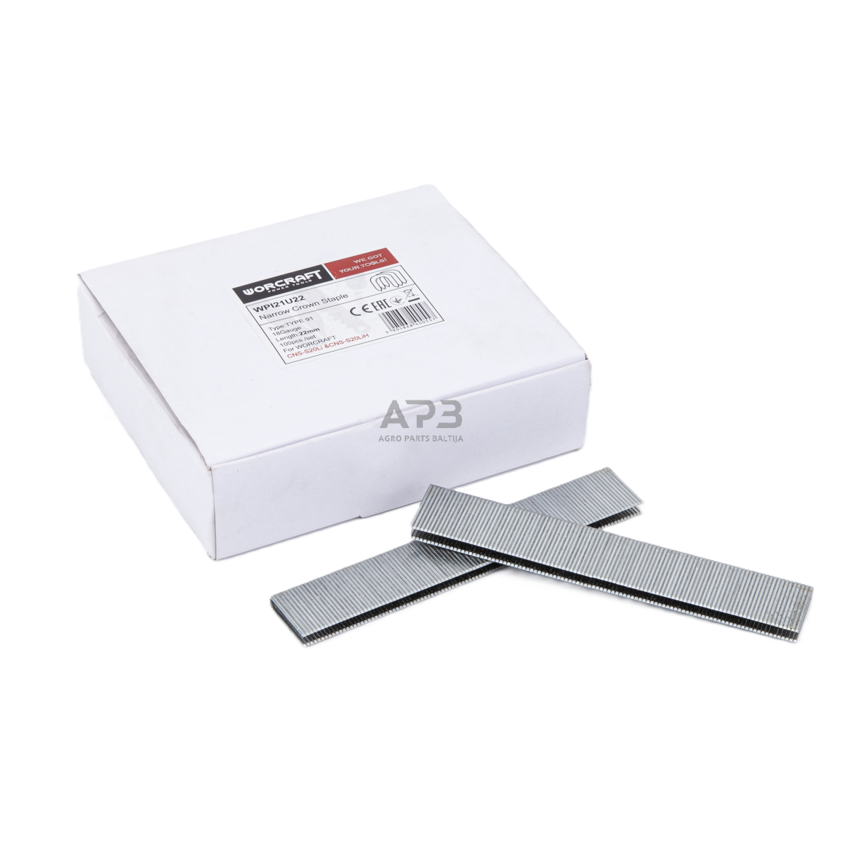 Kabės 22 mm viniakaliui-kabiamušiui CNS-S20LiH tipas 91 18ga (100vnt) Kabės 22 mm viniakaliui-kabiamušiui CNS-S20LiH tipas 91 18ga (100vnt)