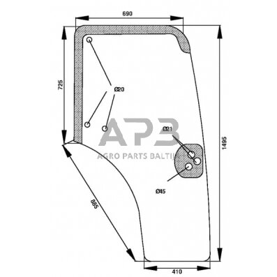 Kabinos durų stiklas D6864 Kabinos durų stiklas D6864