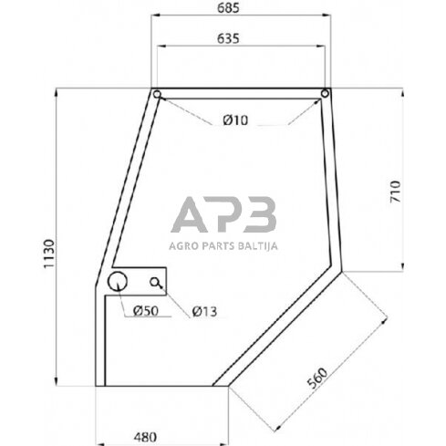 Kabinos durų stiklas viršutinis D7307 Kabinos durų stiklas viršutinis D7307