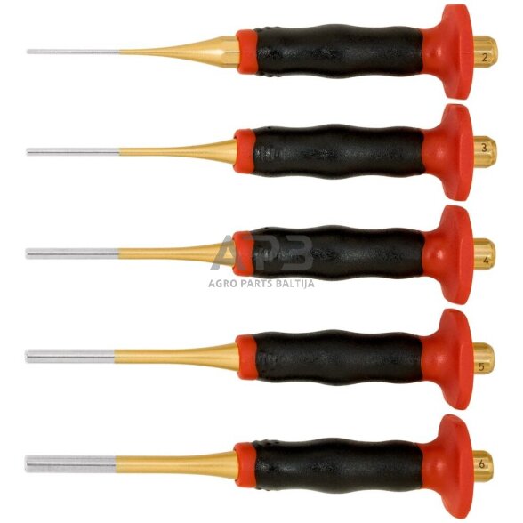 Kaiščių išmušėjų rinkinys 5vnt. su rankos apsauga RENNSTEIG 1 Kaiščių išmušėjų rinkinys 5vnt. su rankos apsauga RENNSTEIG 1