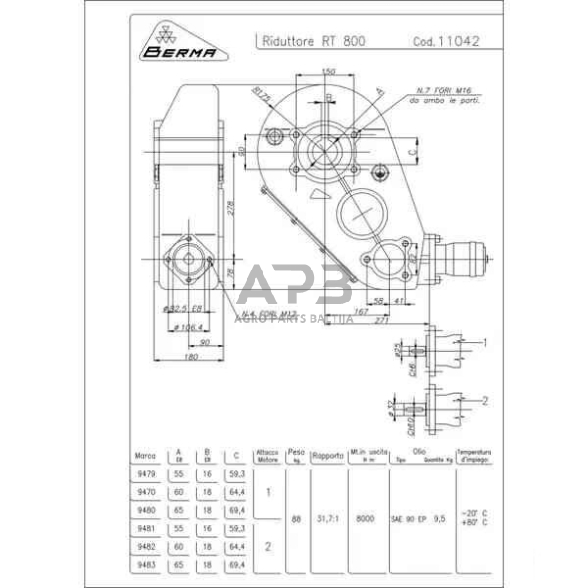 Kampinis reduktorius Berma RT8006032 31,7:1 1 Kampinis reduktorius Berma RT8006032 31,7:1 1