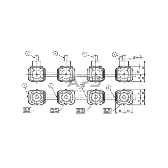 Kampinis reduktorius Comer 259871 TB-19C 1.46:1 1 Kampinis reduktorius Comer 259871 TB-19C 1.46:1 1