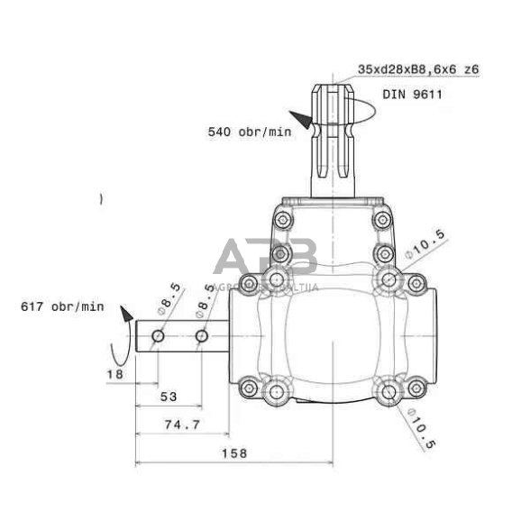 Kampinis reduktorius Comer 43509124800M1, 1:1 4 Kampinis reduktorius Comer 43509124800M1, 1:1 4