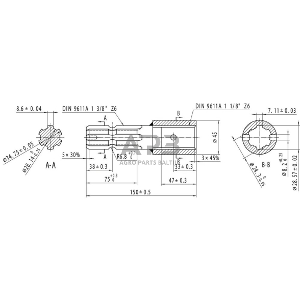 Kardaninio veleno perėjimas 1.1/8-6 - 1.3/8-6 671000KR 5