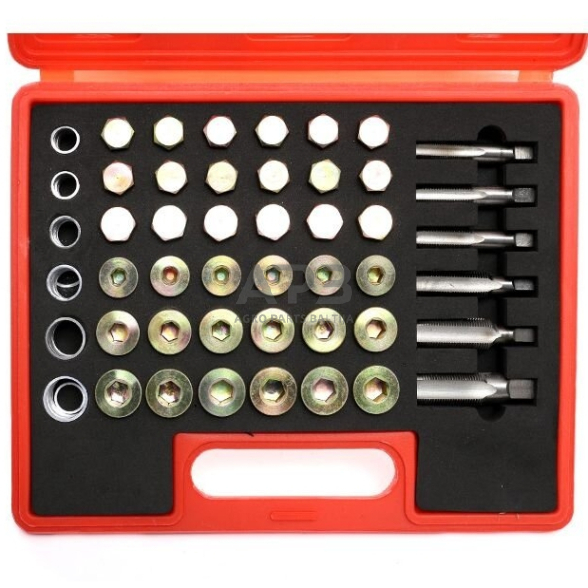 Karterio tepalo išleidimo varžtų sriegio remonto rinkinys 114vnt. 2 Karterio tepalo išleidimo varžtų sriegio remonto rinkinys 114vnt. 2