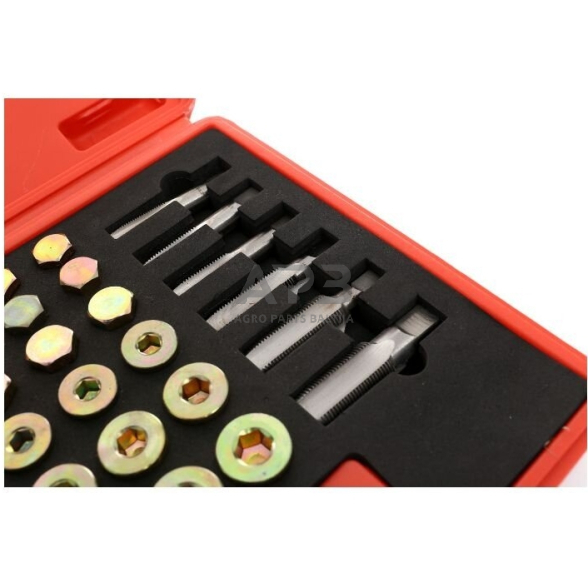 Karterio tepalo išleidimo varžtų sriegio remonto rinkinys 114vnt. 3 Karterio tepalo išleidimo varžtų sriegio remonto rinkinys 114vnt. 3