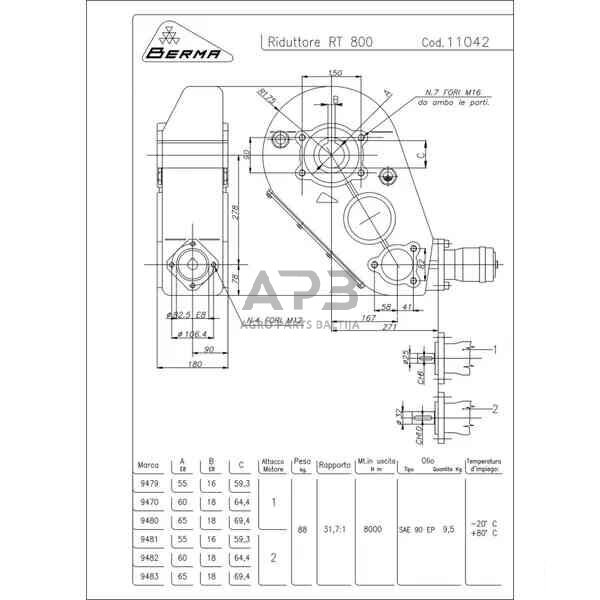 Kampinis reduktorius Berma RT8006032 31,7:1 1 Kampinis reduktorius Berma RT8006032 31,7:1 1