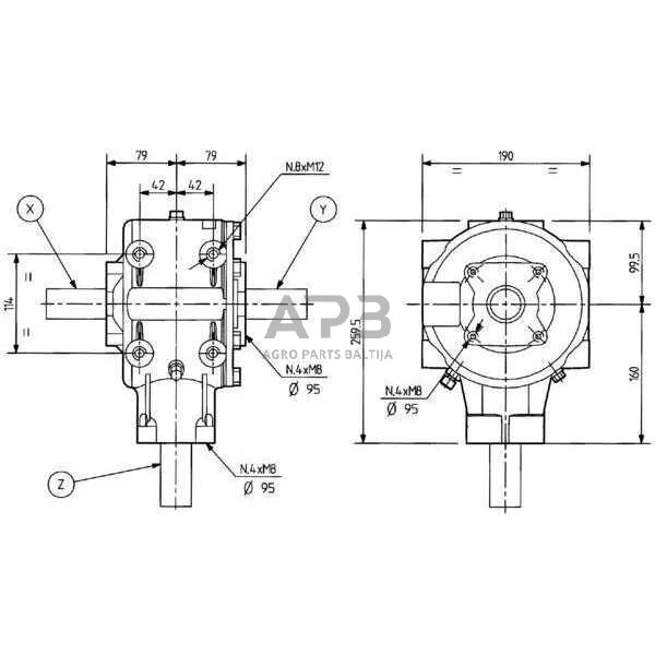 Kampinis reduktorius Comer 43509304776  T-304A, 1:3 - 50,7kw 1 Kampinis reduktorius Comer 43509304776  T-304A, 1:3 - 50,7kw 1