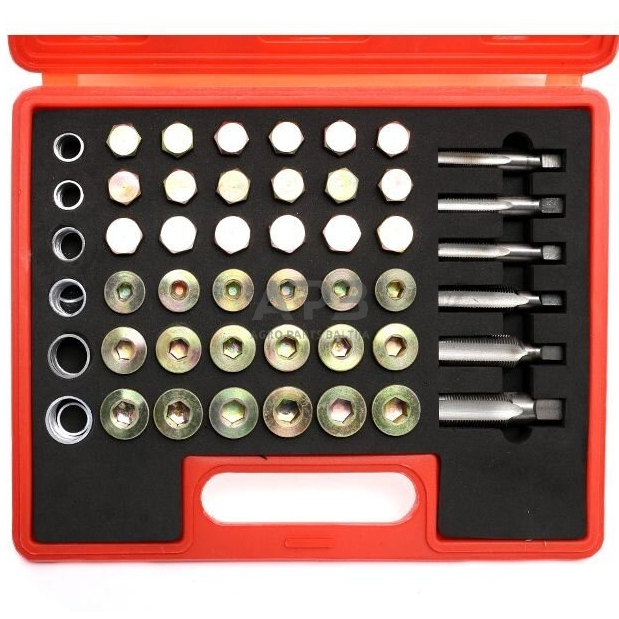 Karterio tepalo išleidimo varžtų sriegio remonto rinkinys 114vnt. 2 Karterio tepalo išleidimo varžtų sriegio remonto rinkinys 114vnt. 2