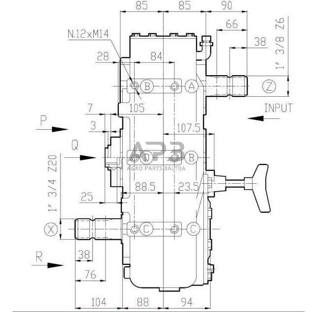Kampinis reduktorius Comer 43509732347, DP-732B, 1:1/1,88:1, 59KW 6 Kampinis reduktorius Comer 43509732347, DP-732B, 1:1/1,88:1, 59KW 6