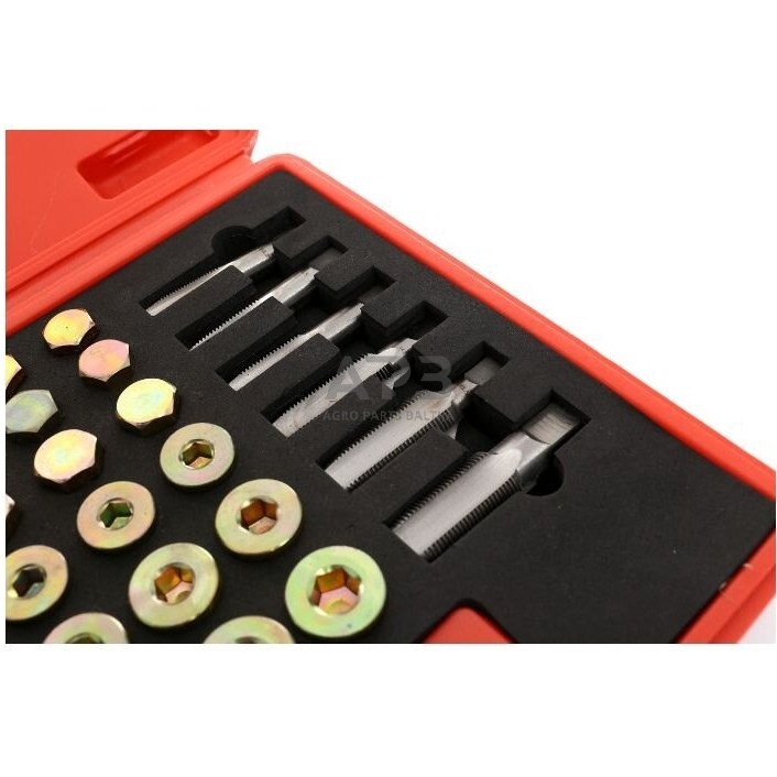 Karterio tepalo išleidimo varžtų sriegio remonto rinkinys 114vnt. 3 Karterio tepalo išleidimo varžtų sriegio remonto rinkinys 114vnt. 3