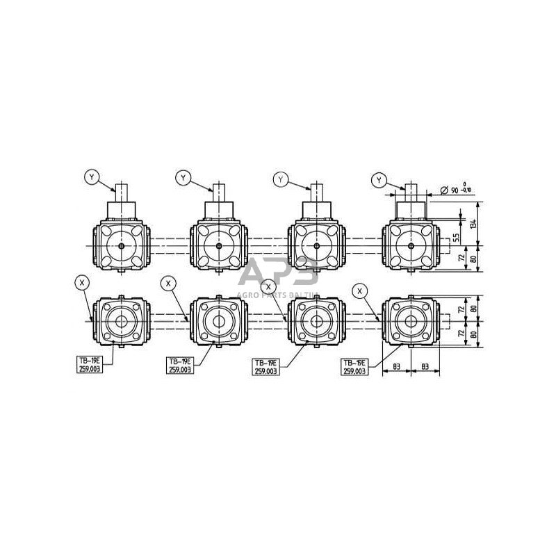 Kampinis reduktorius Comer 259871 TB-19C 1.46:1 1 Kampinis reduktorius Comer 259871 TB-19C 1.46:1 1