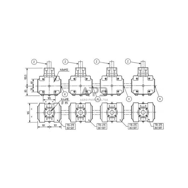 Kampinis reduktorius Comer 267507 T-27C 1:1 3 Kampinis reduktorius Comer 267507 T-27C 1:1 3