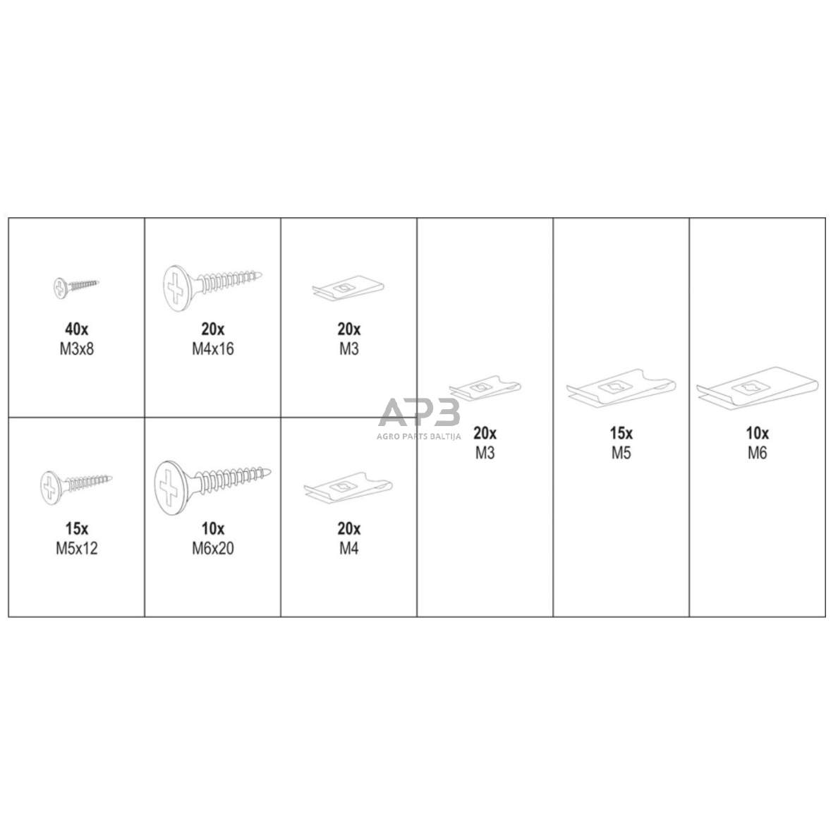 Kėbulo savisriegių varžtų ir U-tipo poveržlių rink. (170vnt) 1 Kėbulo savisriegių varžtų ir U-tipo poveržlių rink. (170vnt) 1