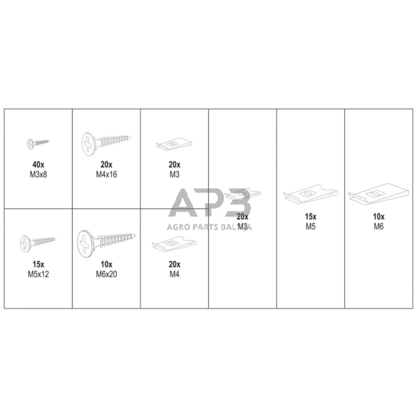 Kėbulo savisriegių varžtų ir U-tipo poveržlių rink. (170vnt) 1 Kėbulo savisriegių varžtų ir U-tipo poveržlių rink. (170vnt) 1