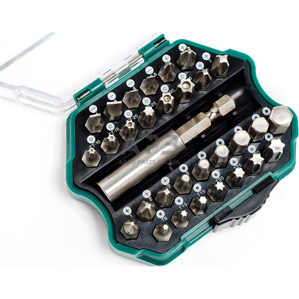 Keičiamų antgalių rinkinys su magnetiniu laikikliu 31vnt. Keičiamų antgalių rinkinys su magnetiniu laikikliu 31vnt.